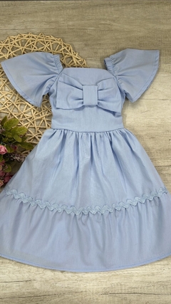 Vestido Tricoline Azul Laço na internet