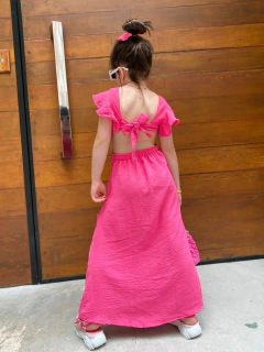 Vestido Pink Longo com Bolso (Acompanha Laço de Cabelo) - comprar online