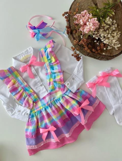 Conjunto Pietra Junino (Salopete + Camisa + Laços de Cabelo)