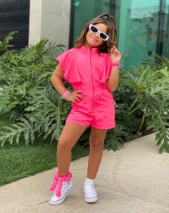 Macacão Curto Rosa Neon Frufru - comprar online