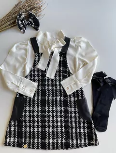 Conjunto 3 Peças Luxo (Salopete + Camisa + Laço de Cabelo)