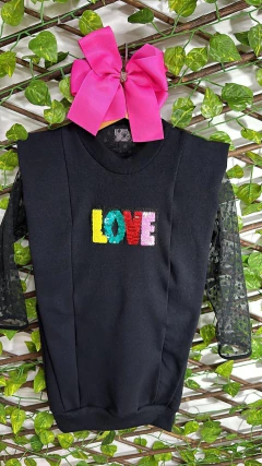 Vestido Moletom Preto Love com Blusinha Tule