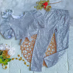 Conjunto Paetê Prata (Cropped + Calça)