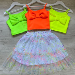 Conjunto Cropped Laço Neon + Saia Tule Confete com Shorts - comprar online