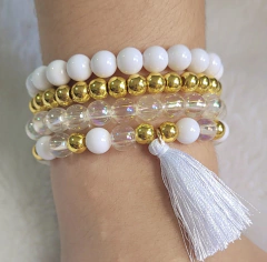 Kit 4 Pulseiras Fim de Ano Dourado e Branco