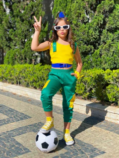 Conjunto BRASIL Copa do Mundo Fivela Azul (Cropped Fivela + Calça Bolsos) - comprar online
