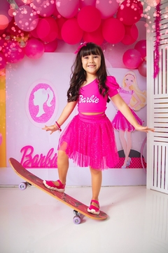 Conjunto Pink Saia Tule Glitter + Cropped Suplex + Laço de Cabelo na internet