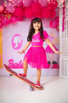 Conjunto Pink Saia Tule Glitter + Cropped Suplex + Laço de Cabelo na internet