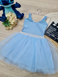 Conjunto Body Stitch em Paetê + Saia Tutu Azul - Coisas de Dondoquinha