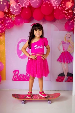 Conjunto Pink Saia Tule Glitter + Cropped Suplex + Laço de Cabelo - Coisas de Dondoquinha