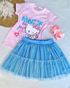 Conjunto Hello Kitty Rosa e Azul com Saia Tule Glitter com Shorts - comprar online