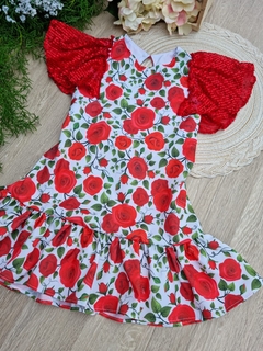 Vestido Floral com Paetê Vermelho - comprar online