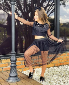 Conjunto Preto Festa Tule (Acompanha Laço de Cabelo) - Coisas de Dondoquinha
