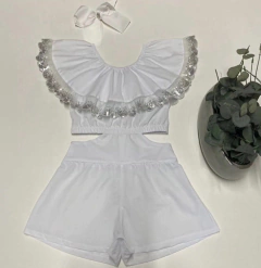 Macaquinho Branco Ombro a Ombro Babado