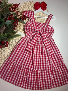 Vestido Tricoline Vichy Vermelho com Laço Bordado na internet