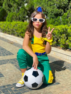 Conjunto BRASIL Copa do Mundo Fivela Azul (Cropped Fivela + Calça Bolsos)