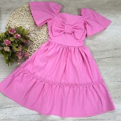 Vestido Tricoline Rosa Laço - comprar online