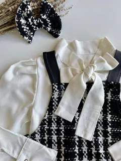 Conjunto 3 Peças Luxo (Salopete + Camisa + Laço de Cabelo) na internet