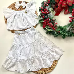 Conjunto Branco MIDI em Laise (Acompanha Laço de Cabelo)