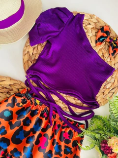 Conjunto Roxo Oncinha (Blusa + Saia + Laço de Cabelo) - comprar online