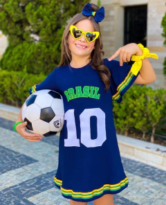 Vestido BRASIL Copa do Mundo (Acompanha Laço de Cabelo) (cada) - Coisas de Dondoquinha