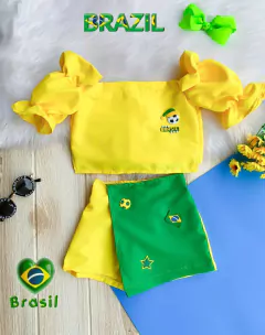 Conjunto BRASIL Copa do Mundo (Short Saia Verde e Amarelo + Cropped Amarelo)