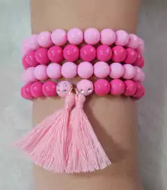 Kit 4 Pulseiras Rosa Franja