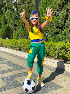 Imagem do Conjunto BRASIL Copa do Mundo Fivela Azul (Cropped Fivela + Calça Bolsos)