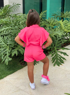 Macacão Curto Rosa Neon Frufru - loja online
