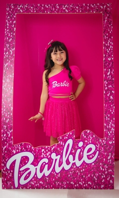 Conjunto Pink Saia Tule Glitter + Cropped Suplex + Laço de Cabelo
