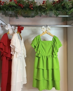 Vestido Verde Babado Viscose Shine