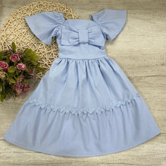 Vestido Tricoline Azul Laço - comprar online