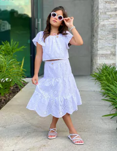Conjunto Branco MIDI em Laise (Acompanha Laço de Cabelo)