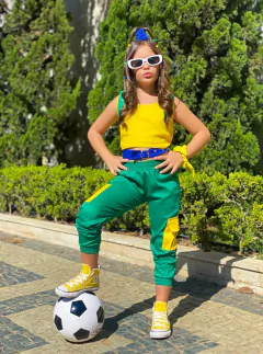 Conjunto BRASIL Copa do Mundo Fivela Azul (Cropped Fivela + Calça Bolsos)