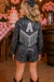 Conjunto Infantil Boiadeira Cowgirl Jeans Grafitte em Paetê com Franjas Personalizado com Inicial do Nome (Camisa e Short + Laço de Cabelo) - Coisas de Dondoquinha