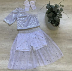 Conjunto Cropped Metalizado + Saia com Shorts Tule com Detalhes