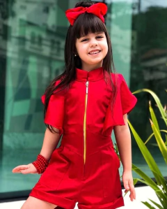 Macacão Curto Vermelho Frufru - comprar online