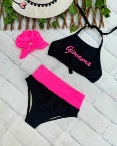 Biquíni Preto com Pink com Nome Personalizado Ve23 - comprar online