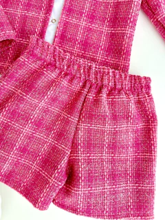 Conjunto Luxo Charlote Tweed 4 Peças (Casaco + Short Saia + Camisa + Laço de Cabelo) - loja online