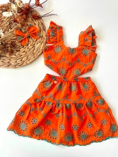 Vestido Gabriela Laise Laranja (Acompanha Laço de Cabelo)