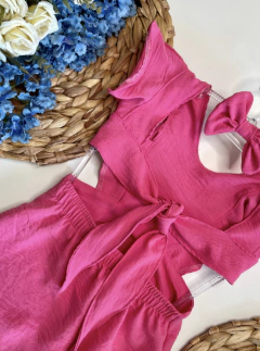Vestido Pink Longo com Bolso (Acompanha Laço de Cabelo) - comprar online