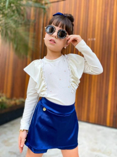 Conjunto Blusa Babados, Pedras e Laço Broche + Short Saia + Laço de Cabelo na internet