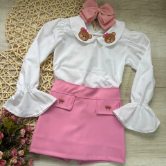 Conjunto Short Saia Courino + Camisa Gola Ursinhos - comprar online