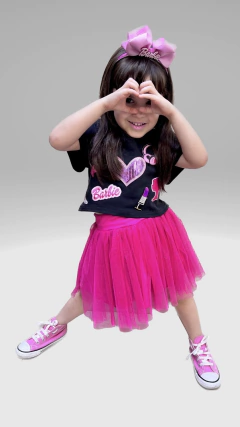 Conjunto Blusa Tshirt Girls + Saia Tutu Glitter Pink