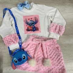 Conjunto Stitch Rosa Blusão + Saia com Shorts - comprar online