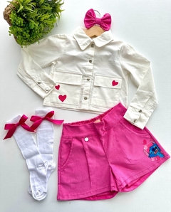 Conjunto Stitch Branco e Pink