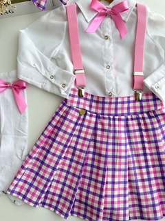 Conjunto Lívia (Camisa + Saia com Shorts + Suspensório (Acompanha Laço de Cabelo) - - Coisas de Dondoquinha
