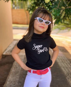 Blusinha Gola Alta Preta Super Girl