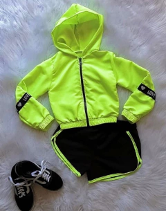 Conjunto Neon Love Zíper (Short Preto + Jaqueta Capuz Manga Longa) na internet