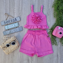 Conjunto Rosa Flor com Pérolas